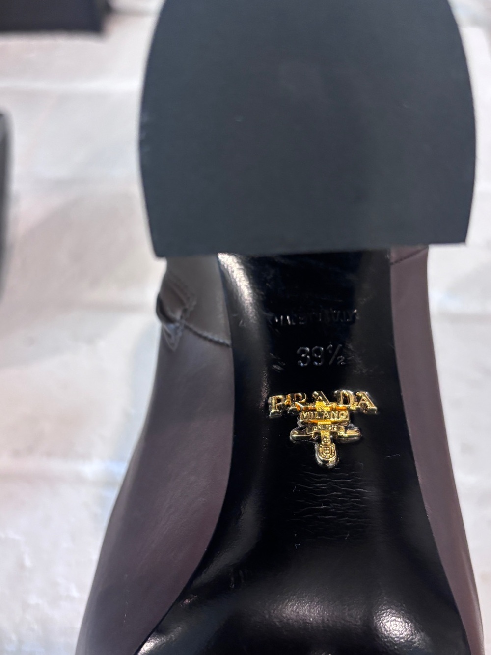 Prada Women's Brown Leather Block Heel Ankle Boots - Picture 8 of 9